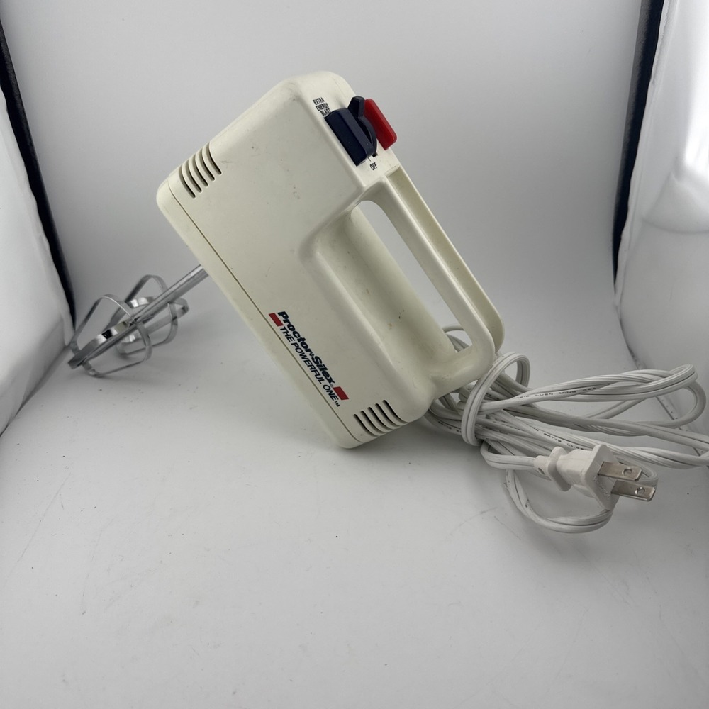 Vintage Proctor Silex Powerful One Hand Mixer Burst 1980's White Works